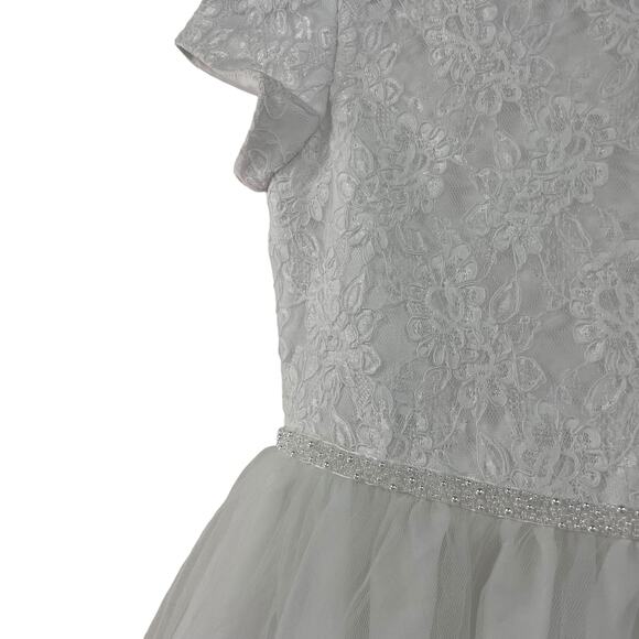 Us Angels Short Sleeve Floral Lace Tulle White Formal Dress Girls 12 - Picture 3 of 5